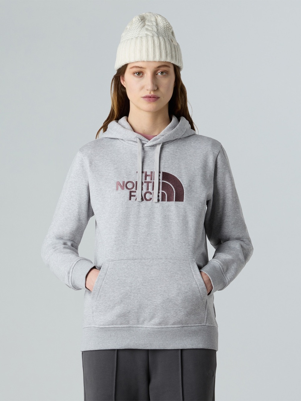 The North Face Drew Peak Women’s Hoodie Gray Logo Pullover Sweatshirt Size L